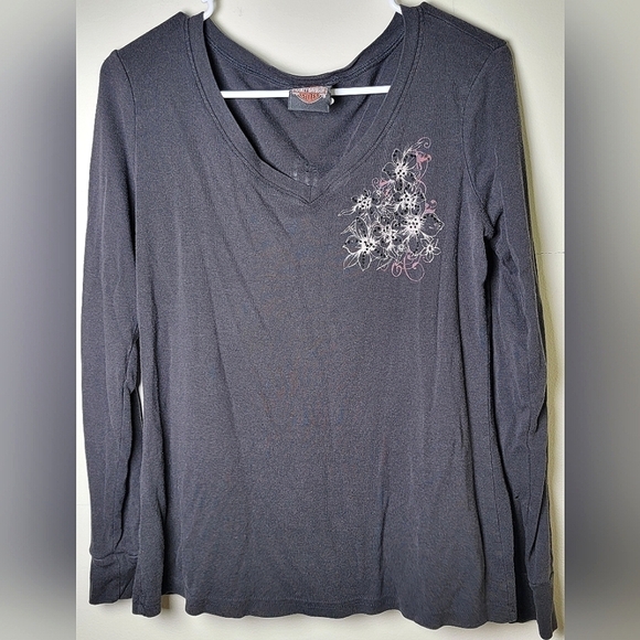 Women's Harley Davidson Y2K Live To Ride Long Sleeve V-Neck Shirt, Size Large - Picture 1 of 4